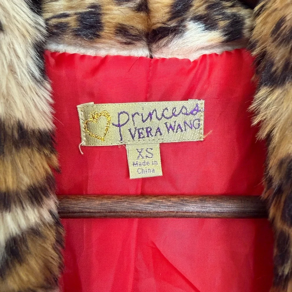 princess vera wang Girls Faux Fur Leopard Print Jacket - Brown & Black